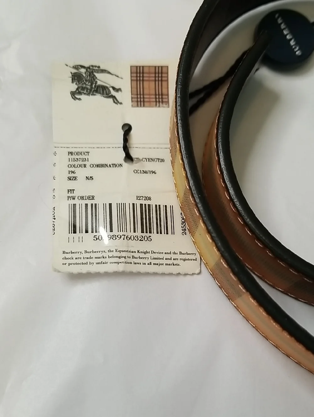 Burberry Mens Plaid Belt Large NWT